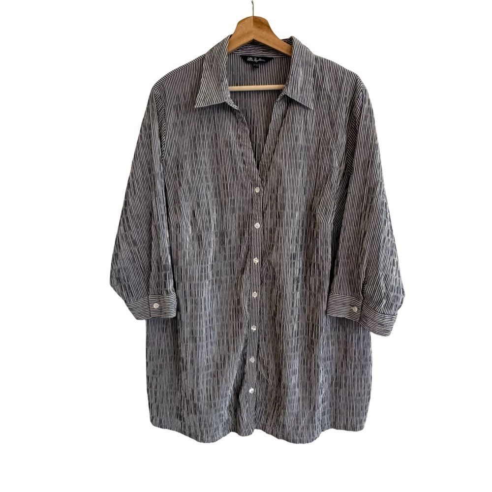 Ulla Popken Womens Oversized Striped Button Up Top Size 3X Lagen Coastal Grandma